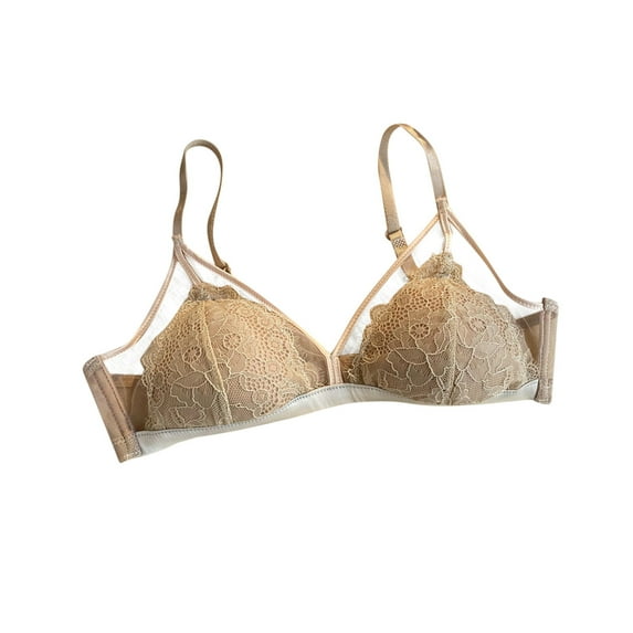 LYEAA Lace Bras for Women Without Underwire Soft No Wire Push up Everyday Bras Wireless Support Solid Lightly Lined Lift Sleep Bras Comfortable Wirefree Breathable Shaping Daily Bralette Beige L