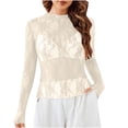 thumbnail image 1 of LYEAA Lace Long Sleeve Tops for Women Crew Neck Solid Color Sheer Mesh Fitted T-Shirts Casual Dressy Comfort Fashion Pullover Yellow L, 1 of 8