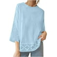 thumbnail image 1 of LYEAA Lace Tops for Women 3/4 Sleeve Crew Neck Solid Color Loose T-Shirts Casual Dressy Comfort Fashion Pullover Blue L, 1 of 5