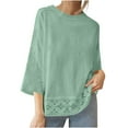 thumbnail image 1 of LYEAA Lace Tops for Women 3/4 Sleeve Crew Neck Solid Color Loose T-Shirts Casual Dressy Comfort Fashion Pullover Green S, 1 of 5
