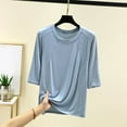 thumbnail image 1 of LYEAA Ladies 3/4 Length Sleeve V-Neck Tops Comfortable Cotton Casual Solid Color T-Shirt Elastic Loungewear Basic Tee for Daily Lounge Light Blue XXL, 1 of 3