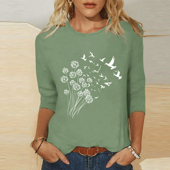 LYEAA Ladies 3/4 Sleeve V-Neck Tops Breathable Cotton Casual Solid Color T-Shirt Elastic Loungewear Comfortable Basic Tee for Yoga Home Green M