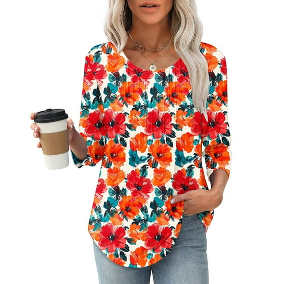 LYEAA Ladies Basic 3/4 Sleeve Crew Neck T-Shirt Soft Loose Fit Casual Top, Comfortable Everyday Wear for Spring Summer Seasons Multicolor XXL
