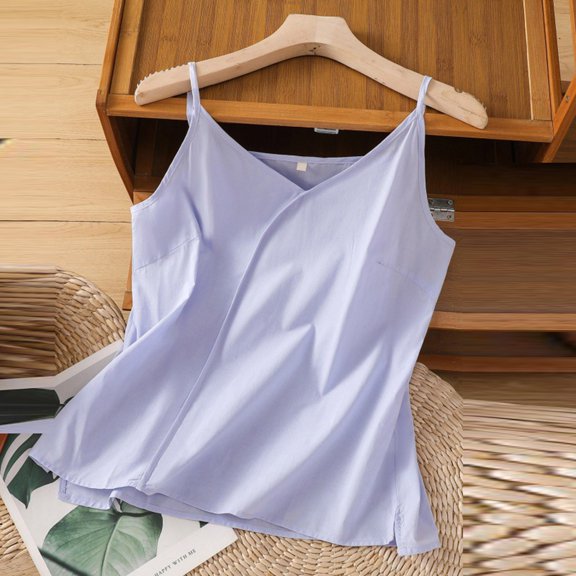 LYEAA Ladies Tank Tops Plus Size Spaghetti Strap Loose Summer Casual Beach Cami Shirt Solid V Neck Sleeveless Vintage Breathable Fashion Womens Pullover Shirts Purple 2XL