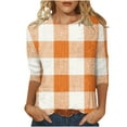 thumbnail image 1 of LYEAA Ladies Tops 3/4 Sleeves Large Plus Size Crew Neck T-shirt Fashion Checkered Tees Loose Soft Comfortable Blouse Dressy Casual Breathable Trendy Clothing Orange M, 1 of 4