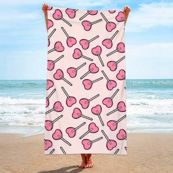 LYEAA Large Beach Towels Microfiber 90x180cm Sandproof Beach Mat Beach Towel Plaid Beach Blanket Lightweight Seaside Sitting Blanket for Travel Vacation Swimming Pool Pink