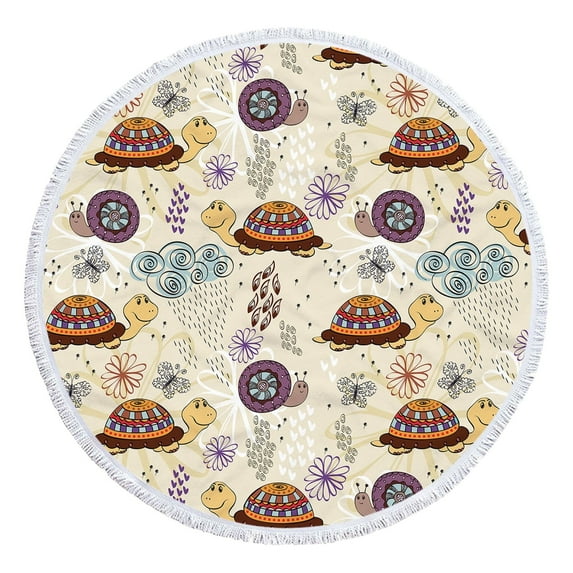 LYEAA Large Beach Towels Microfiber 155x155cm Beach Mat Thick Beach Towel Round Beach Blanket Lightweight Seaside Sitting Blanket for Travel Vacation Swimming Pool