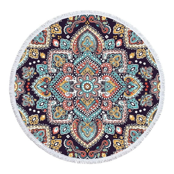 LYEAA Large Beach Towels Oversized Microfiber 155x155cm Sandproof Bath Towel Seaside Sitting Blanket Round Shawl Sweat Towel Lightweight Beach Mat for Travel Vacation Swimming Pool