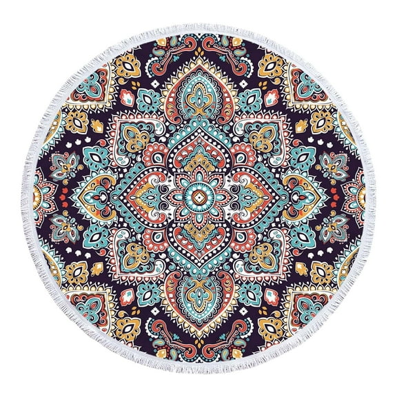 LYEAA Large Beach Towels Oversized Microfiber 155x155cm Sandproof Bath Towel Seaside Sitting Blanket Round Shawl Sweat Towel Lightweight Beach Mat for Travel Vacation Swimming Pool