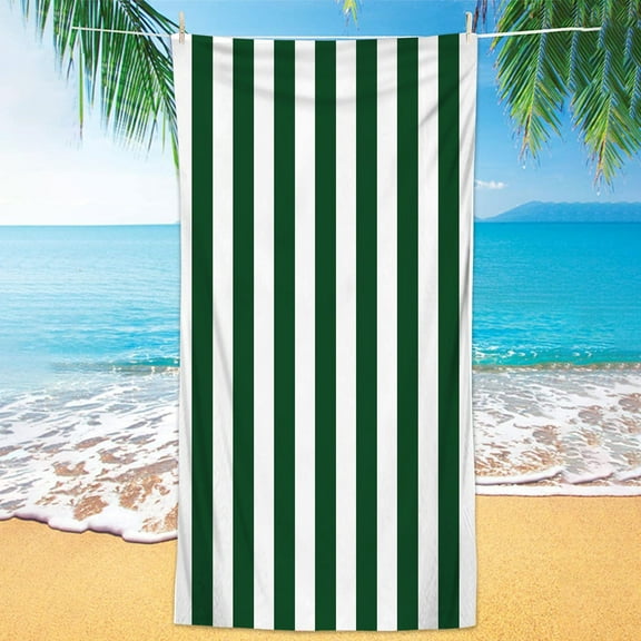 LYEAA Large Beach Towels Oversized Microfiber 70x150cm Sandproof Multi-Purpose Towel Beach Mat Striped Beach Towel Lightweight Bath Towel for Travel Vacation Swimming Pool Green