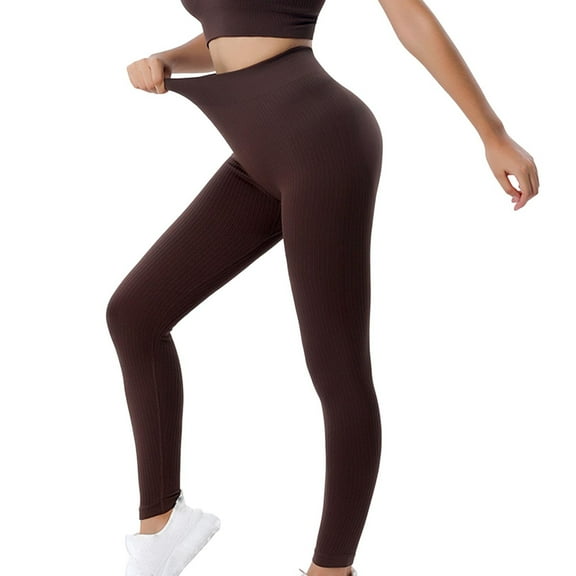 LYEAA Leggings for Women High Waist Butt Lifting Pants Ankle Length Seamless Workout Elastic Yoga Pants Stretch Shapewear Running Fitted Sports Casual Soft Pants Breathable Pants Brown L