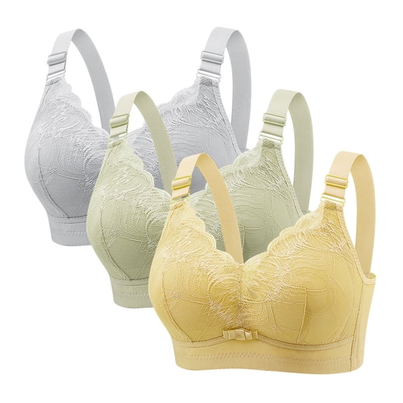 LYEAA Lift Bras for Women No Underwire Lace Push up Full Cup Seamless Everyday Bras 3 Pack