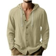 thumbnail image 1 of LYEAA Linen Shirts for Men Solid Hooded Long Sleeve Shirt Lightweight Breathable Button down Blouses Summer Tops, 1 of 8