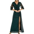 thumbnail image 1 of LYEAA Long Flowy Dresses for Women V Neck Glitter Sequin Mesh Dress Elegant Dress Slit Solid Color Patchwork Evening Gown Cocktail Dress Fashion Club Dress Dress Green XL, 1 of 5