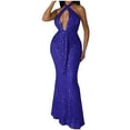 thumbnail image 1 of LYEAA Long Maxi Dresses for Women Sleeveless One Neck Glitter Sequin Dress Off Shoulder Elegant Dress Solid Color Cutout Evening Gown Cocktail Dress Fashion Dress Dress Blue M, 1 of 6