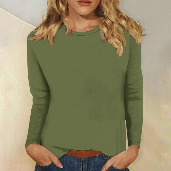 LYEAA Long Sleeve Tunic Tops for Women Plus Size Warm Crew Neck Shirts Stylish Solid Winter Pullover Comfortable Dressy Casual Outfits Loose Lightweight Clothes Green L