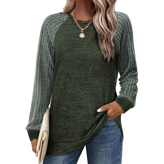 LYEAA Long Sleeve Womens Tops Warm Crew Neck Shirts Stylish Solid Winter Pullover Comfortable Dressy Casual Outfits Loose Lightweight Knitted Clothes Green L