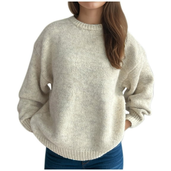 LYEAA Loose Sweaters for Women Knitted Loose Long Sleeve Round Neck Pullover Casual Sweater Top
