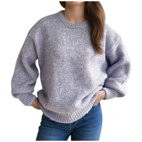 LYEAA Loose Sweaters for Women Knitted Loose Long Sleeve Round Neck Pullover Casual Sweater Top