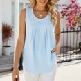 thumbnail image 1 of LYEAA Loose Tank Tops Women Plus Size Sleeveless Crew Neck Chiffon Pleated Summer Casual Tee Shirts Solid Flowy Beach Elegant Fashion Pullover Vest Breathable Soft Loungewear Going Out Clothes Blue L, 1 of 7