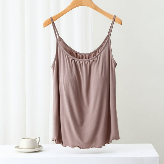 LYEAA Loose Tank Tops for Women Summer Plus Size Spaghetti Strap Casual Cami Shirt Solid Crew Neck Sleeveless Breathable Fashion Ladies Pullover Shirts Brown 2XL