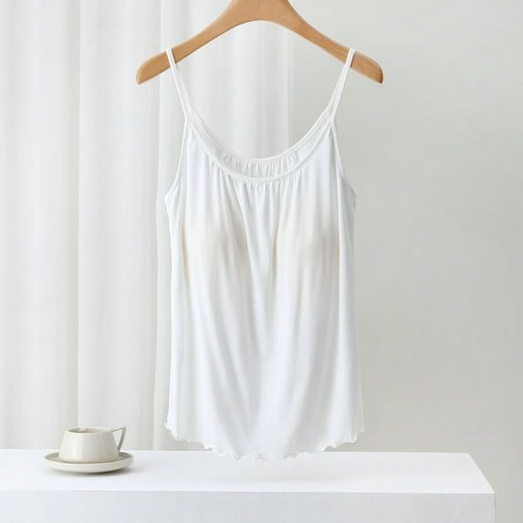 LYEAA Loose Tank Tops for Women Summer Plus Size Spaghetti Strap Casual Cami Shirt Solid Crew Neck Sleeveless Breathable Fashion Ladies Pullover Shirts White 2XL