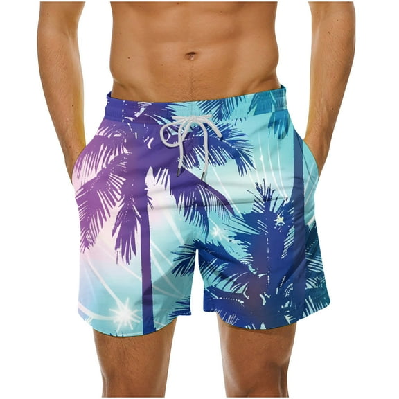 LYEAA Men Swim Trunks Plus Size Elastic Waist Summer Beach Big Men's Swimming Shorts Hawaiian Colorful Tree Print Drawstring Surf Board Shorts Casual Athletic Trendy Comfort Swimwear with Pockets 3XL
