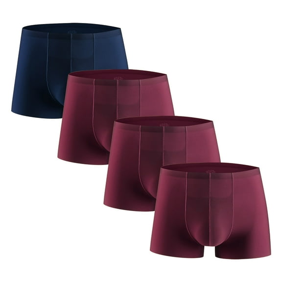 LYEAA Men Underwear Pack Athletic of 4 Ice Silk Stretch Soft Breathable Boxers Solid Plus Seamless Loose Comfortable Underpants Cool Dry Elastic Waistband Fashion Support Pouch Briefs No fly Blue XL