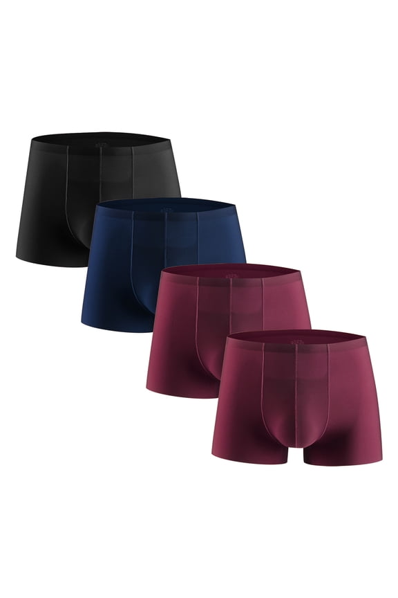 Men Underwear Value Pack of 4 Ice Silk Stretch Soft Breathable Boxers Plus Seamless Loose Comfortable Athletic Underpants Cool Dry Elastic Waistband Fashion Support Pouch Briefs No fly Red 3XL