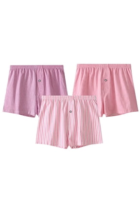 Mens 100% Cotton Underwear Boxers 3-Pack Soft Breathable Trunks Striped Plus Loose Comfortable Athletic Underpants Elastic Waistband Fashion Briefs with Button Fly Multicolor L