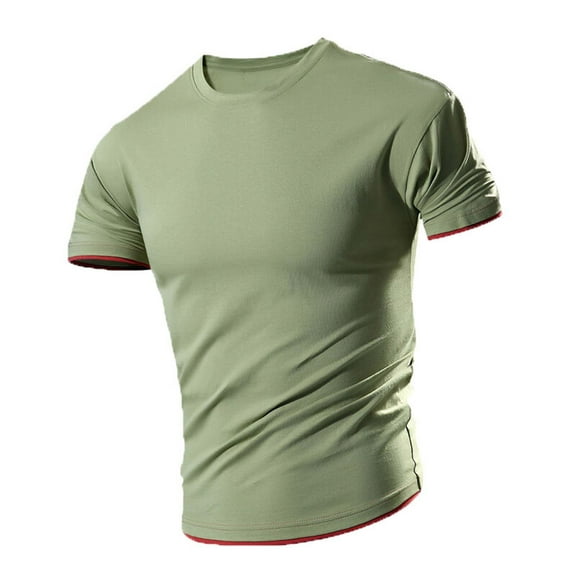 LYEAA Mens Athletic Shirts Cotton Short Sleeves Crew Neck Workout Fitted Summer Pullover T-shirts Solid Training Casual Soft Comfortable Breathable Men's Tops Green XL