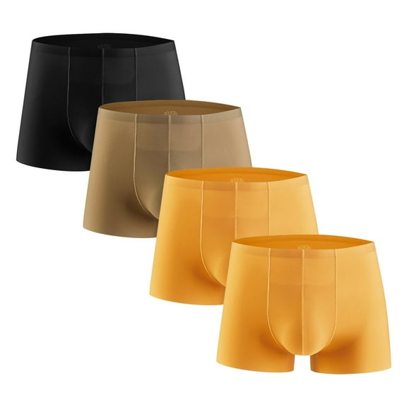 LYEAA Mens Athletic Underwear 4-Pack Ice Silk Stretch Soft Breathable Boxers Solid Plus Seamless Loose Comfortable Underpants Cool Dry Elastic Waistband Fashion Support Pouch Briefs No fly Yellow XL