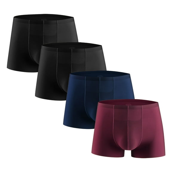 LYEAA Mens Boxers Briefs 4-Pack Ice Silk Stretch Soft Breathable Trunks Plus Seamless Loose Comfortable Athletic Underpants Cool Dry Elastic Waistband Fashion Support Pouch Underwear No fly Red XL