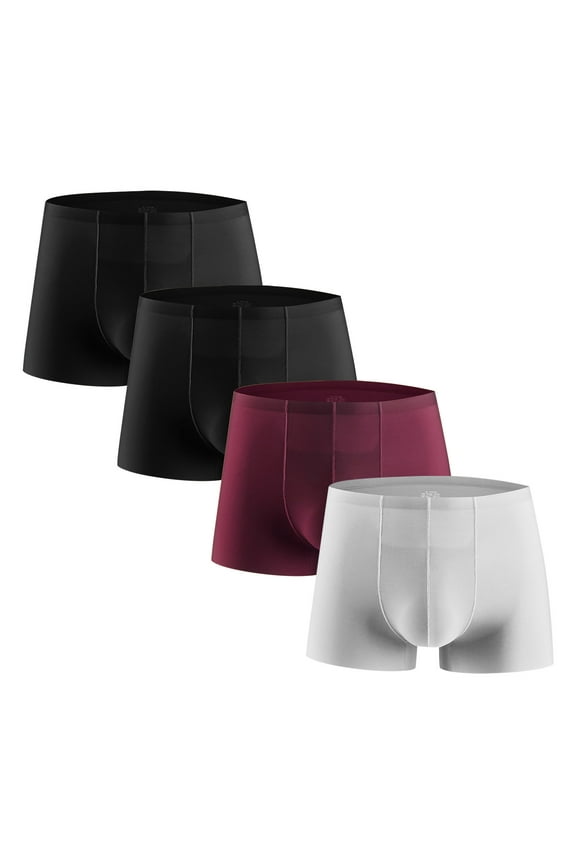 Mens Boxers Briefs 4-Pack Ice Silk Stretch Soft Breathable Trunks Plus Seamless Loose Comfortable Athletic Underpants Cool Dry Elastic Waistband Fashion Support Pouch Underwear No fly Gray XL