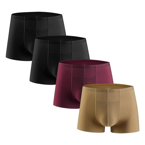 LYEAA Mens Boxers Briefs 4-Pack Ice Silk Stretch Soft Breathable Trunks Plus Seamless Loose Comfortable Athletic Underpants Cool Dry Elastic Waistband Fashion Support Pouch Underwear No fly Black L