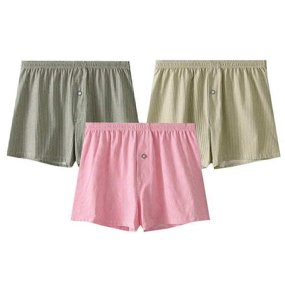 LYEAA Mens Boxers Cotton Breathable 3-Pack Soft Trunks Striped Plus Loose Comfortable Athletic Underpants Elastic Waistband Fashion Underwear with Button Fly Multicolor XL