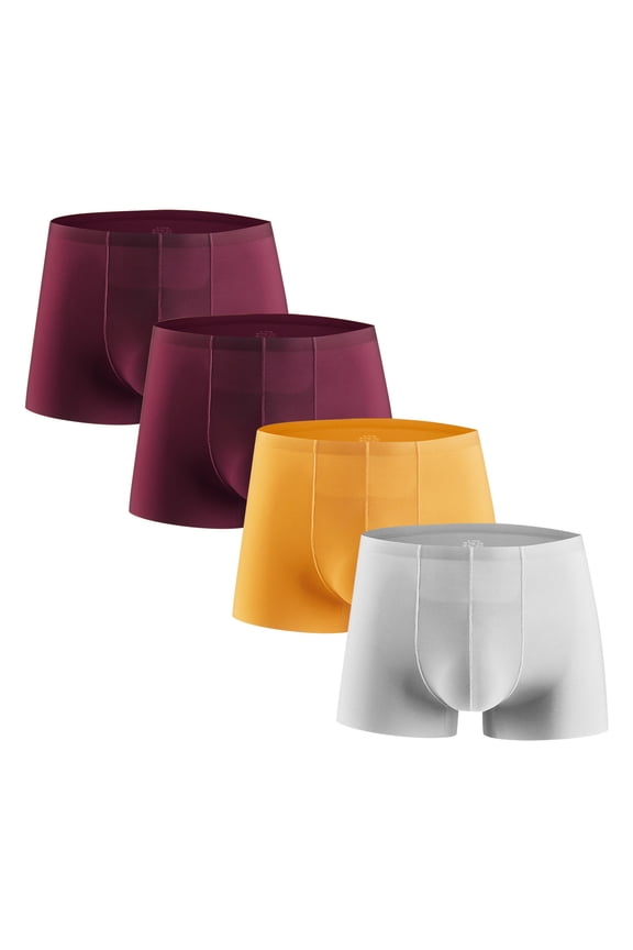 Mens Boxers Pack of 4 Ice Silk Stretch Soft Breathable Trunks Plus Seamless Loose Comfortable Athletic Underpants Cool Dry Elastic Waistband Fashion Support Pouch Underwear No fly Red 2XL