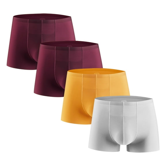 LYEAA Mens Boxers Pack of 4 Ice Silk Stretch Soft Breathable Trunks Solid Plus Seamless Loose Comfortable Athletic Underpants Cool Dry Elastic Waistband Fashion Support Pouch Underwear No fly Red L