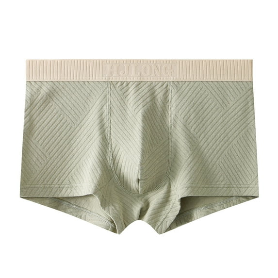 LYEAA Mens Breathable Underwear Cotton Soft Boxers Solid Plus Comfortable Underpants Shorts Elastic Waistband Fashion Support Pouch Briefs No fly Green L