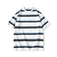 thumbnail image 1 of LYEAA Mens Casual Shirts Short Sleeve Crew Neck Loose Summer Pullover T-shirts Striped Soft Comfortable Breathable Men's Tops White 2XL, 1 of 4