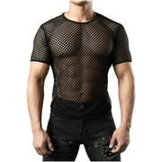LYEAA Mens Shirts Short Sleeve Big Crewneck Mesh Pullover Summer Tees Solid Sheer Fishnet Casual Fitted Outdoor Tee Tops Breathable Comfortable Soft Daily Clothes Black XL