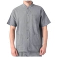 thumbnail image 1 of LYEAA Mens Shirts Short Sleeve Summer Linen Collared Tees Solid Button down Tops Breathable Loose Casual Clothes, 1 of 7