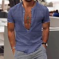 thumbnail image 1 of LYEAA Mens Short Sleeve Shirts Casual Crew Neck Beach Loose Summer Pullover T-shirts Striped Buttons Soft Comfortable Breathable Men's Tops Blue S, 1 of 5