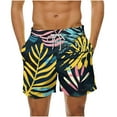 thumbnail image 1 of LYEAA Mens Swimwear Trunks Elastic Waist Summer Beach Big Men's Shorts Hawaiian Colorful Leaf Print Drawstring Surf Board Shorts Casual Athletic Fashion Comfort Swimsuit Bathing Suit with Pockets 2XL, 1 of 5