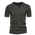 thumbnail image 1 of LYEAA Mens T Shirts Casual Short Sleeves Three Buttons Crew Neck Fitted Summer Pullover T-shirts Solid Soft Comfortable Breathable Men's Tops Gray 3XL, 1 of 5