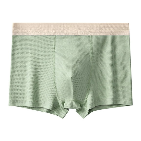LYEAA Mens Trunk Underwear Cotton Soft Breathable Boxers Solid Plus Comfortable Underpants Elastic Waistband Fashion Support Pouch Briefs No fly Green L