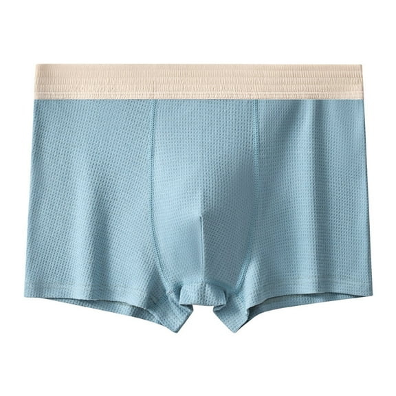 LYEAA Mens Trunk Underwear Cotton Soft Breathable Boxers Solid Plus Comfortable Underpants Elastic Waistband Fashion Support Pouch Briefs No fly Blue XL