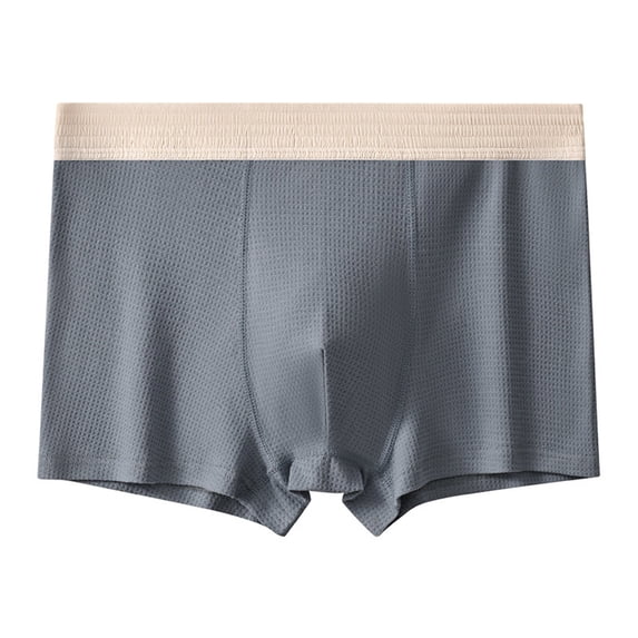 LYEAA Mens Trunk Underwear Cotton Soft Breathable Boxers Solid Plus Comfortable Underpants Elastic Waistband Fashion Support Pouch Briefs No fly Gray L