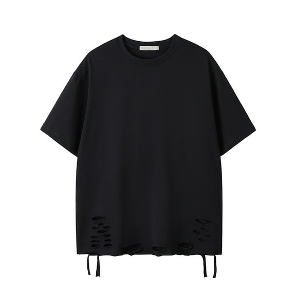 LYEAA Mens Tshirts 100% Cotton Short Sleeves Crew Neck Beach Loose Summer Pullover T-shirts Solid Casual Soft Comfortable Breathable Men's Tops Black XL