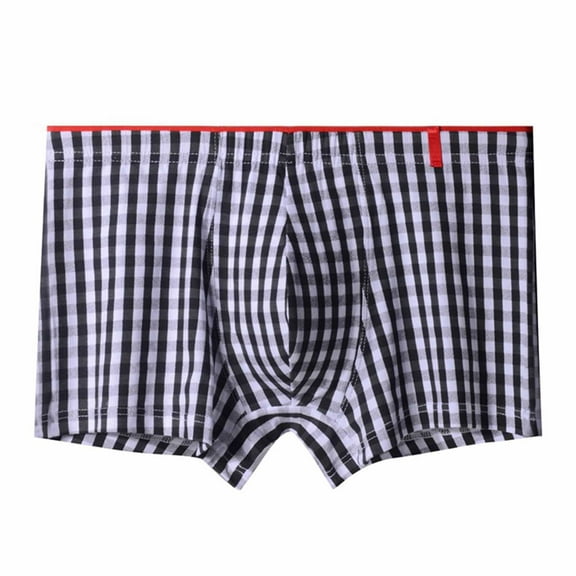 LYEAA Mens Underwear Boxers 100% Cotton Soft Breathable Trunks Plaid Plus Loose Comfortable Athletic Underpants Elastic Waistband Fashion Support Pouch Briefs No fly Black L